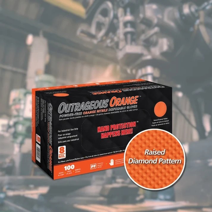 Outrageous Orange nitrile gloves detail view
