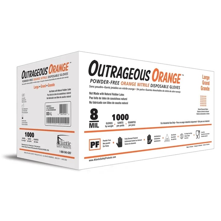 Outrageous Orange nitrile gloves detail view
